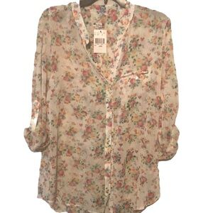 Kut semi sheer blouse off white with roses, medium